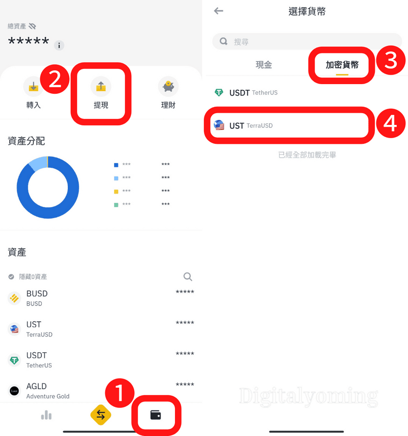 Binance 幣安手機APP版錢包提現功能