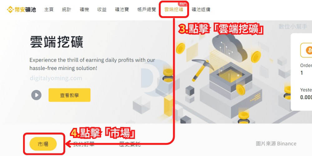 前往幣安雲端挖礦市場