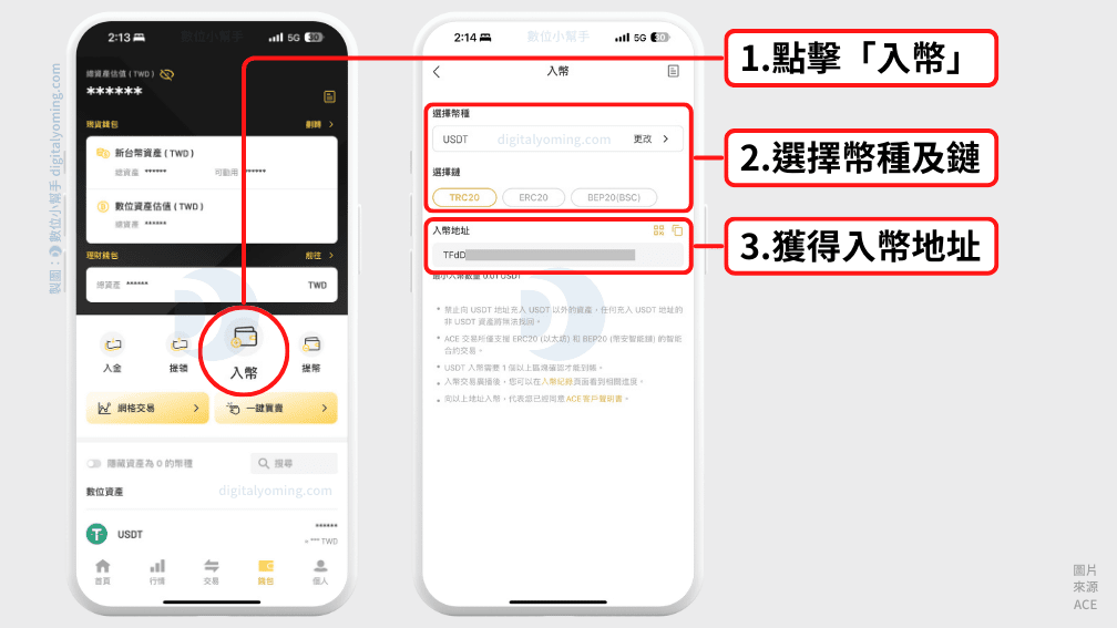 轉帳入金到 ACE 錢包