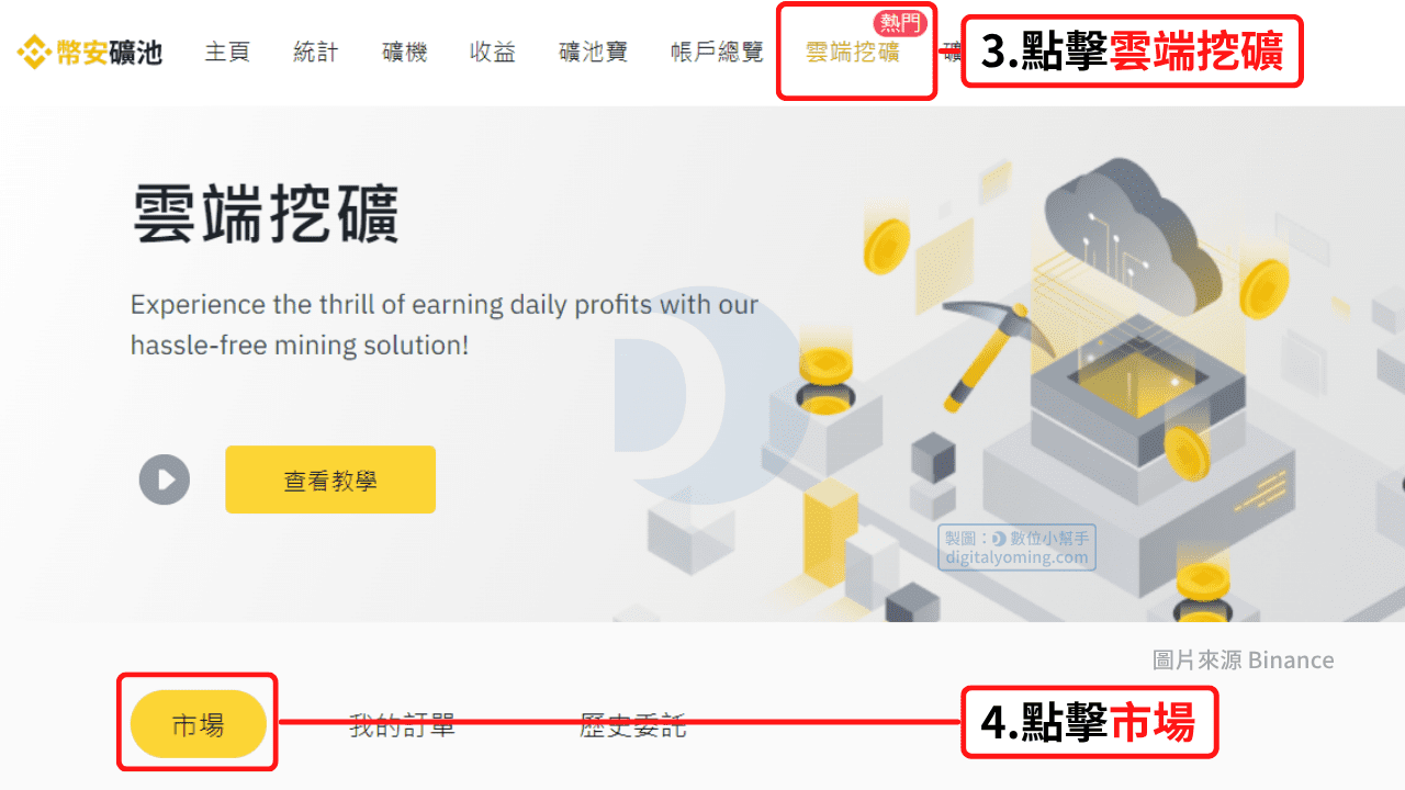 前往幣安雲端挖礦市場