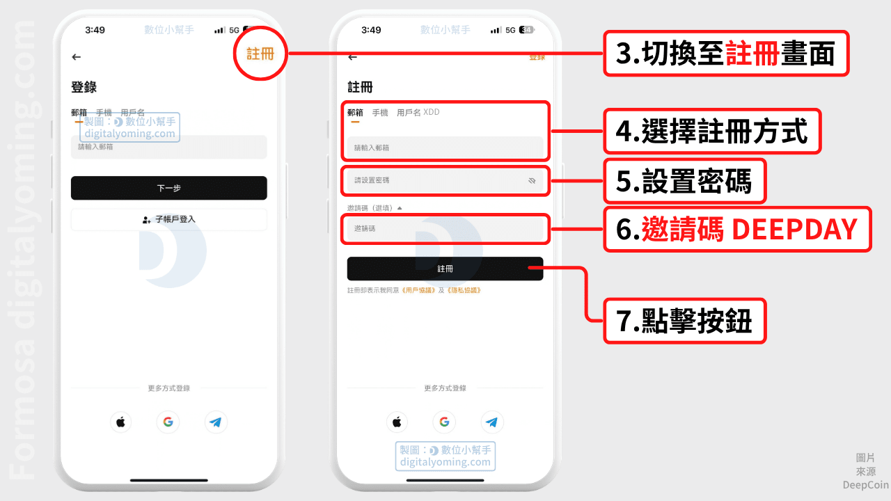 註冊 Deepcoin 並輸入邀請碼