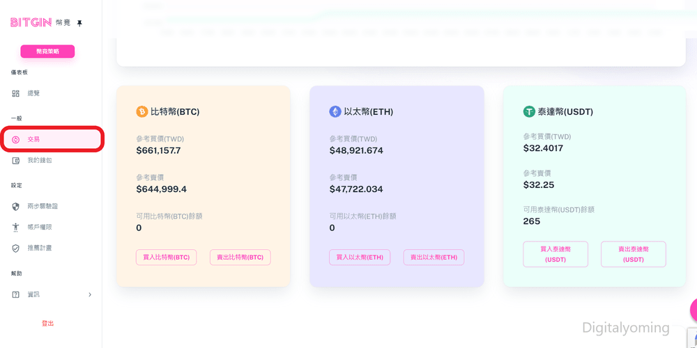 BITGIN幣竟交易介面 BITGIN幣竟交易介面